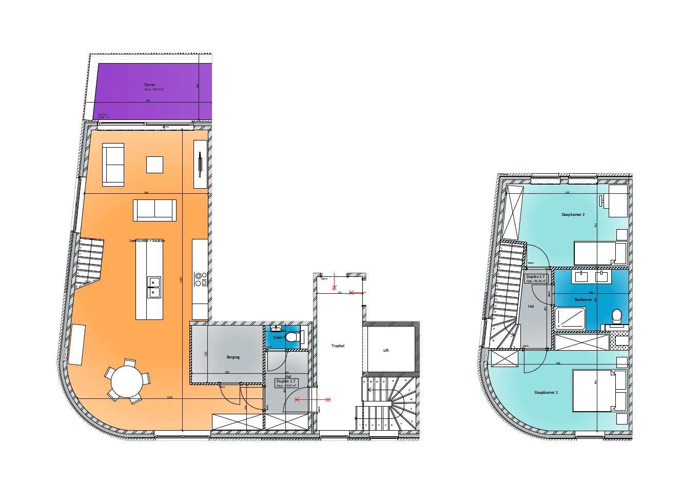 Duplex 1.7 - Plattegrond